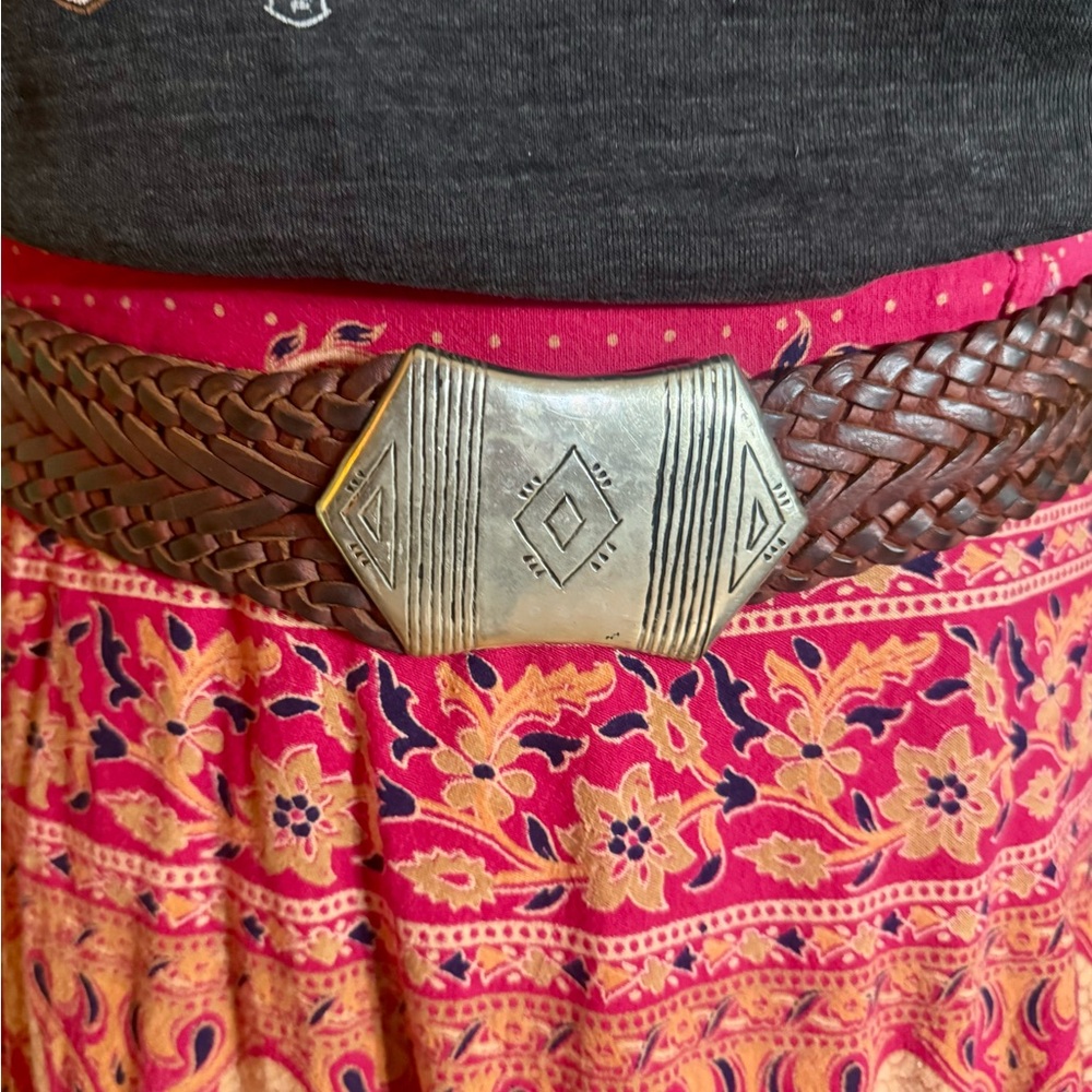 Vintage Moroccan Brown Braided Belt with Silver Buckle
